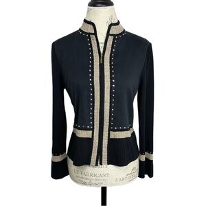 Ming Wang Black with gold stud detail zip cardigan jacket in size XSP